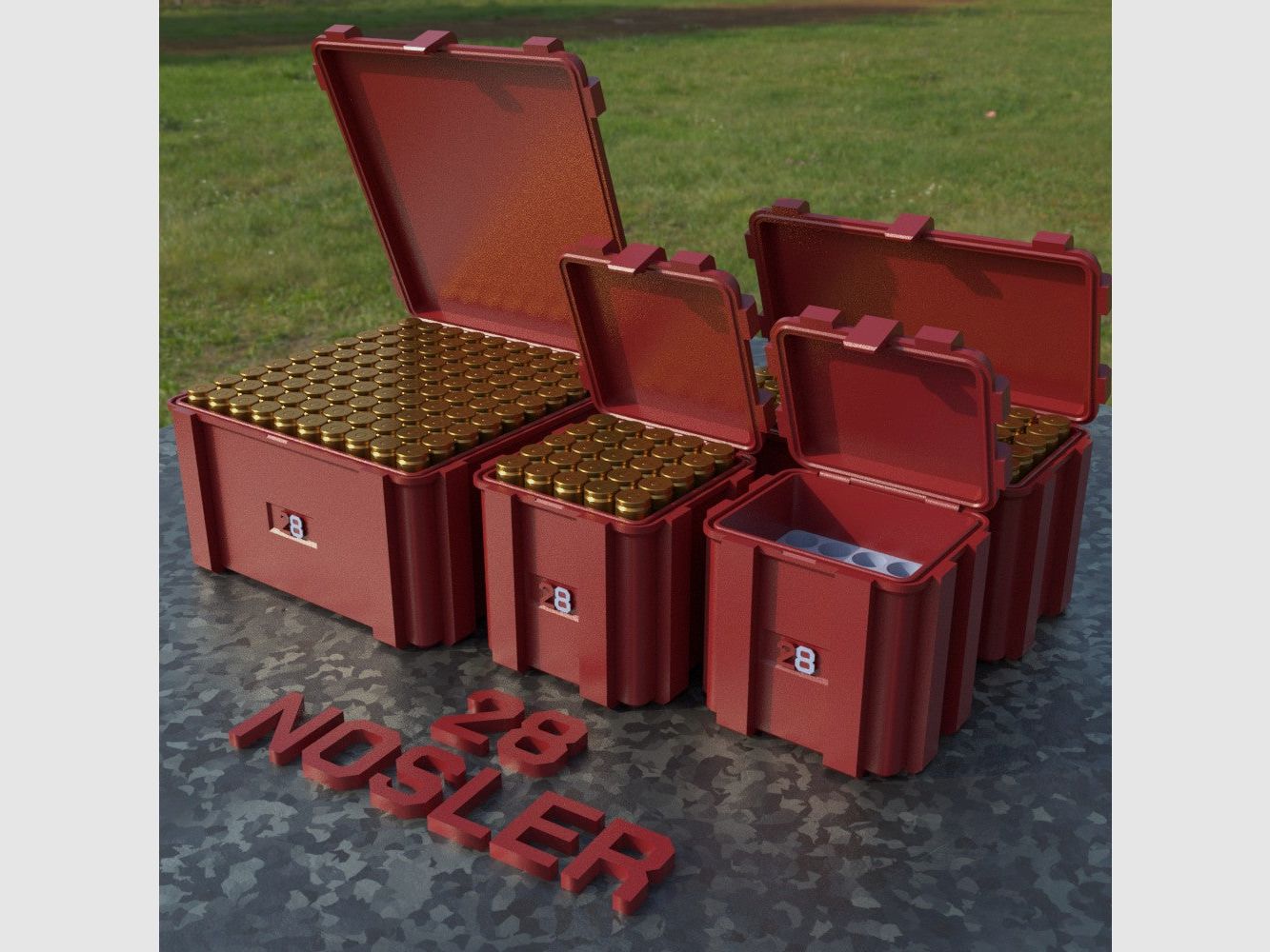 Filamelt ammunition box / .28 Nosler / 'flip lid' / cartridge box, ammo box