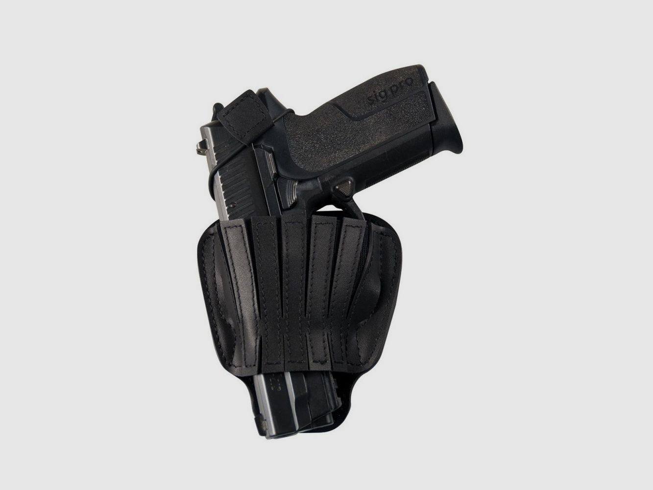 RADAR HOLSTER AUS SCHWARZEM LEDER FÜR GROSSE AUTOS AMBIDEXTROUS TANGA ALL IN