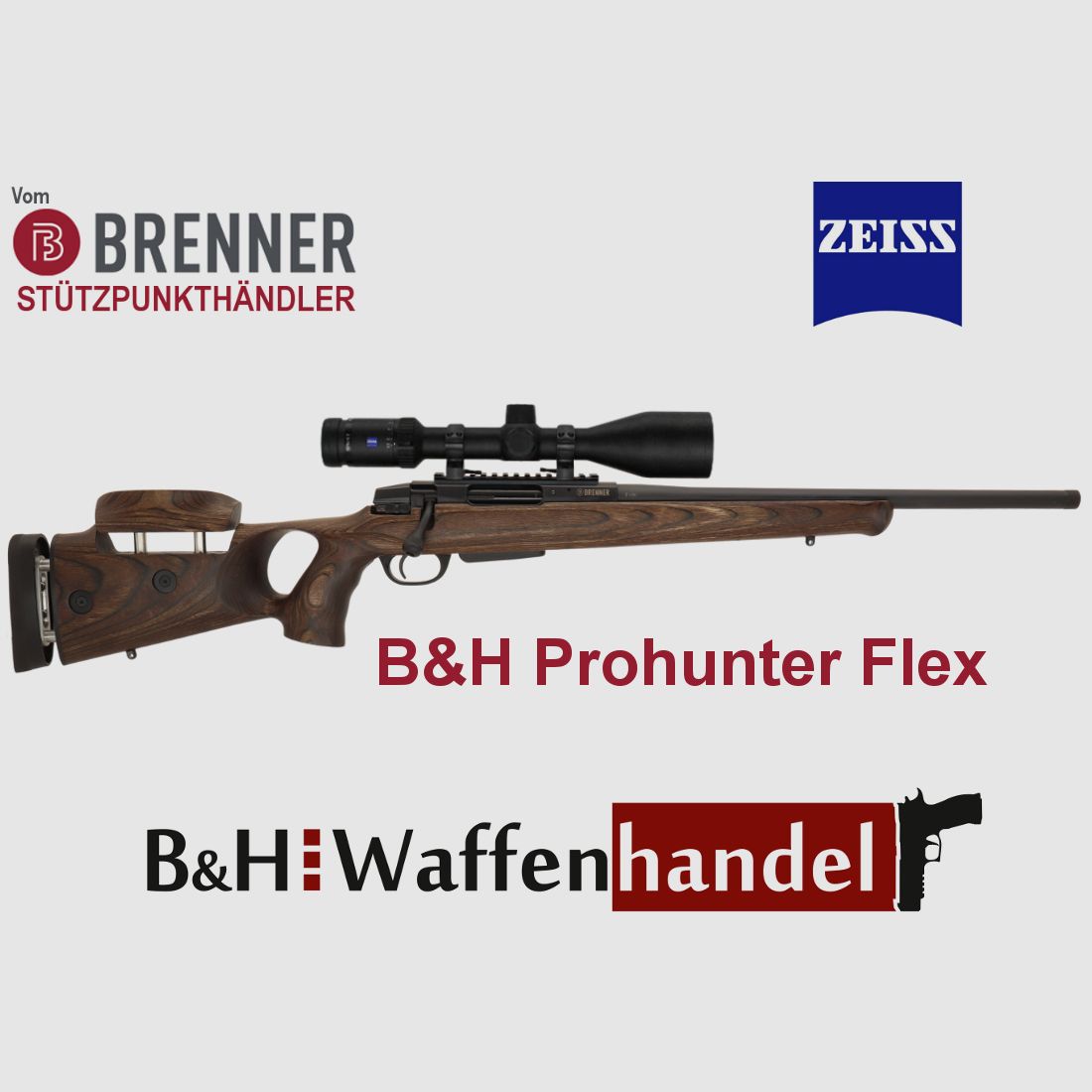 Komplettpaket: Brenner BR20 B&H Prohunter Flex Lochschaft mit doppelter Verstellung inkl. Zeiss V6 2.5-15x56 (Art.Nr.: BR20PHFP1) Finanzierung möglich