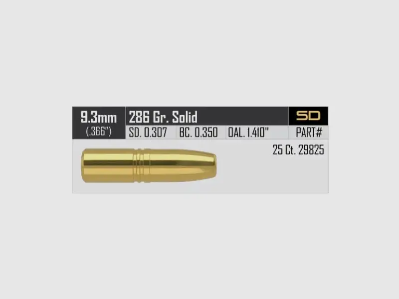 Geschosse Nosler FP Solid 9,3mm, dia .366, 286grs, Bild 1 von 2