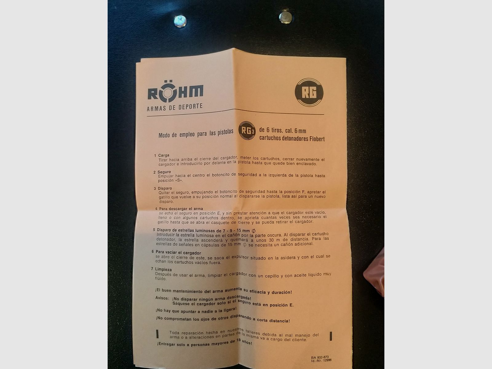 Schreckschuss- u. Gaspistole Röhm Modell RG3, 6 Schuss, Cal. 6 mm Flobert - gebraucht im guten Zustand