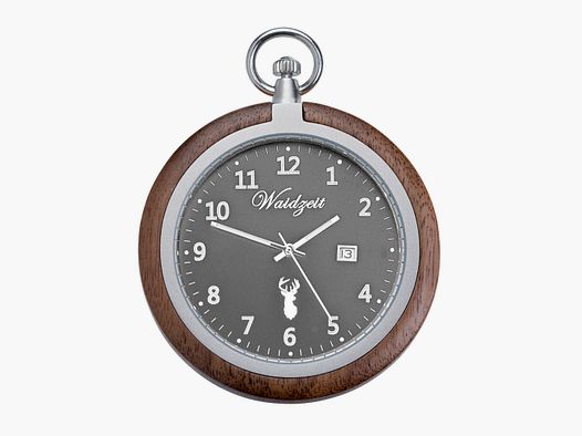 Taschenuhr Zeitlos (schwarz) aus Walnussholz mit Kette