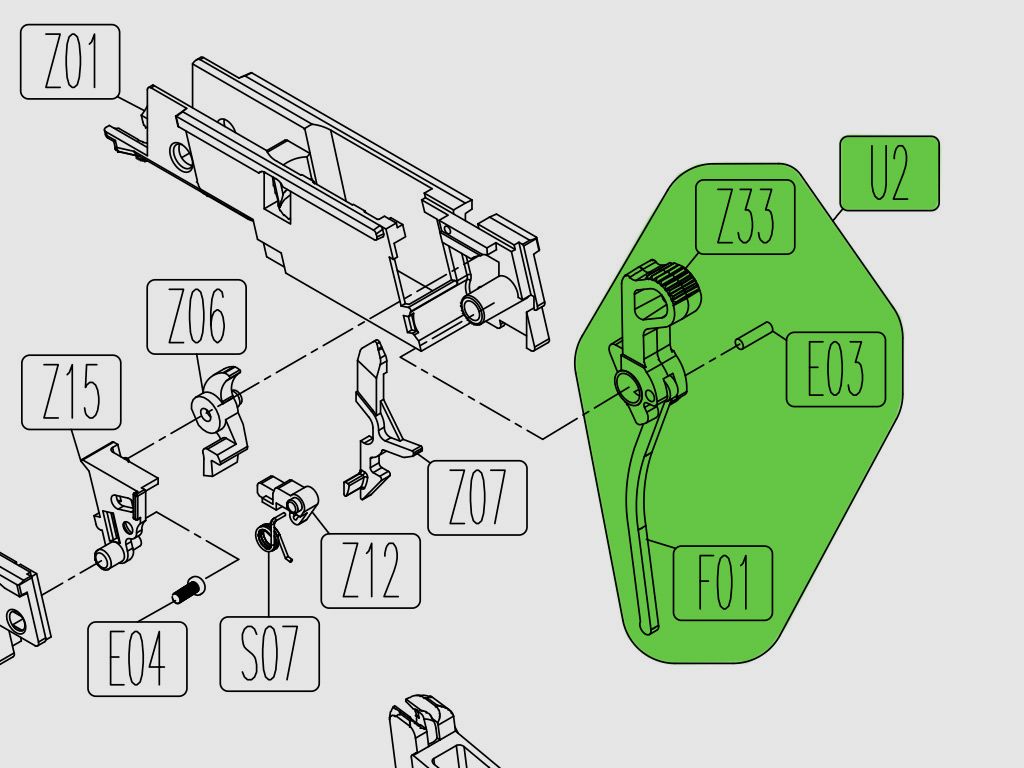 Hahneinheit, Hahn komplett fĂĽr CO2 Pistole Colt Government M45 CQBP, Ersatzteil