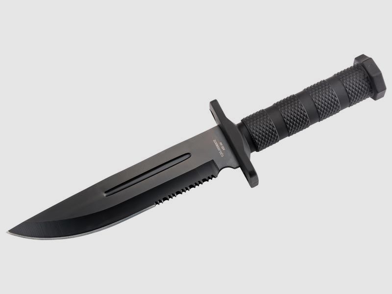 Herbertz belt knife, steel AISI 420, black coated, parrying element, plastic handle, plastic sheath
