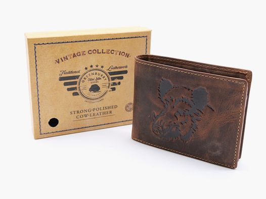 Greenburry Leder Geldbörse braun Vintage Animal Collection Keiler 1705-wildboar-25