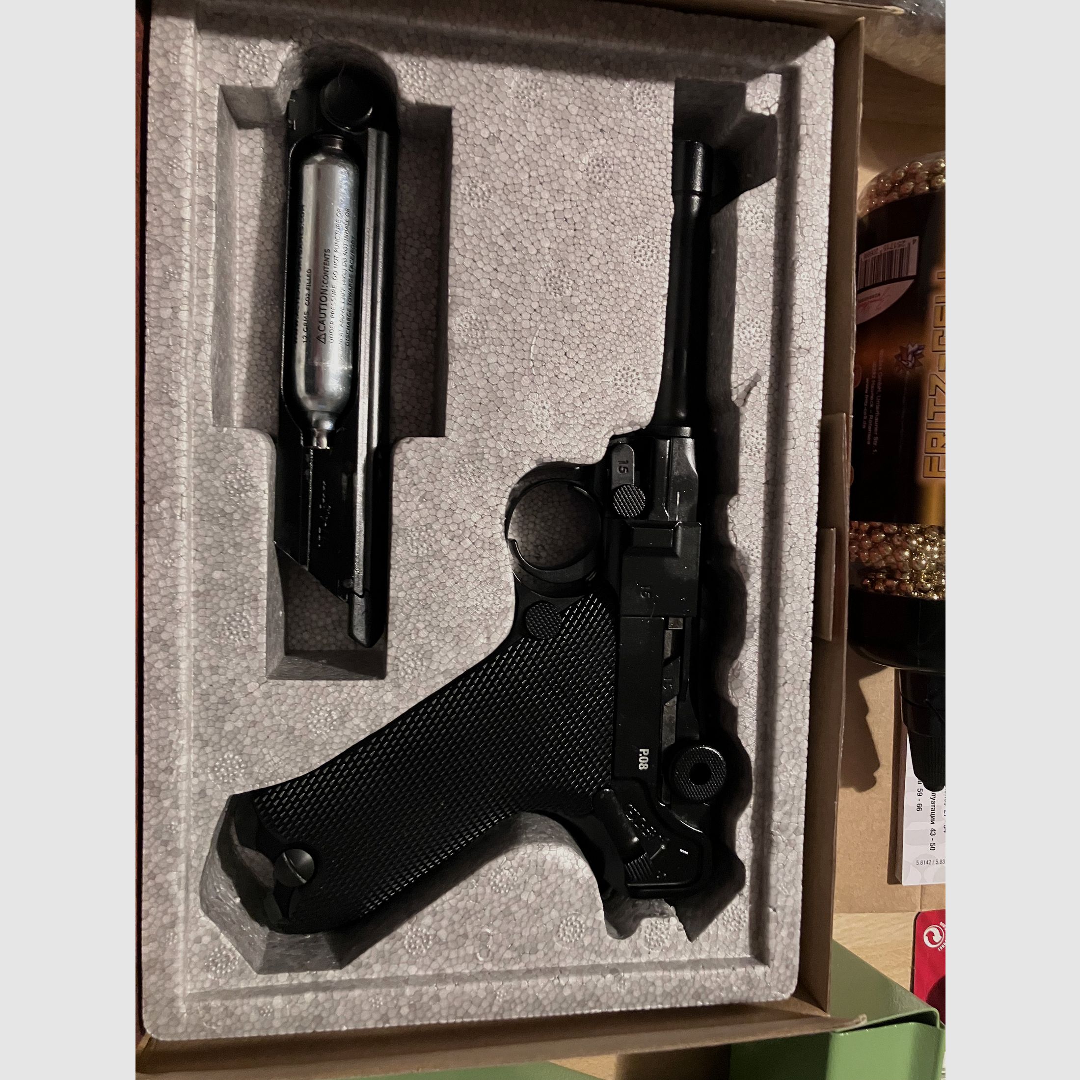 Luger P08 Blowback / OVP 4.5mm mit Ausrüstung 