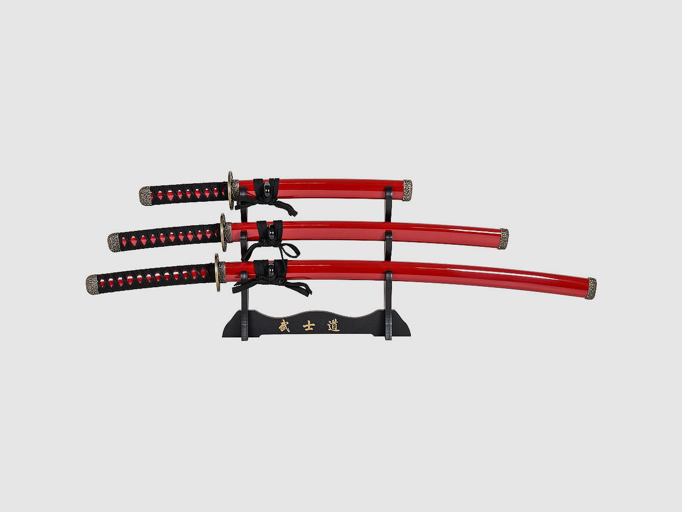 Samurai Schwert Garnitur Rot 4 tlg.