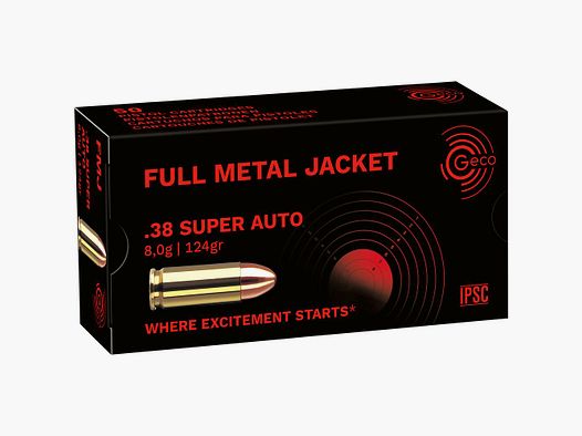 Geco .38 Super Auto full metal jacket round nose 8.0g/124grs.