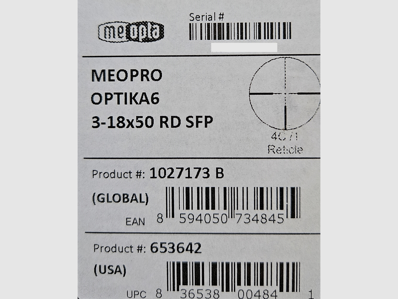 Scope Meopta MeoPro OPTIKA6 3-18x50 RD SFP Reticle 4C LP - New merchandise from specialist trade -