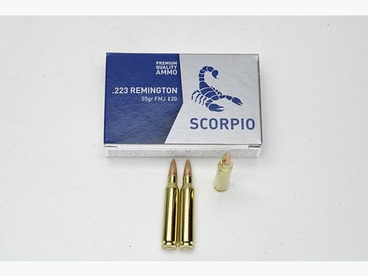 1000 coups .223 STV Scorpio 55 grains 3,6 grammes dans un pack de 20 .223 Rem