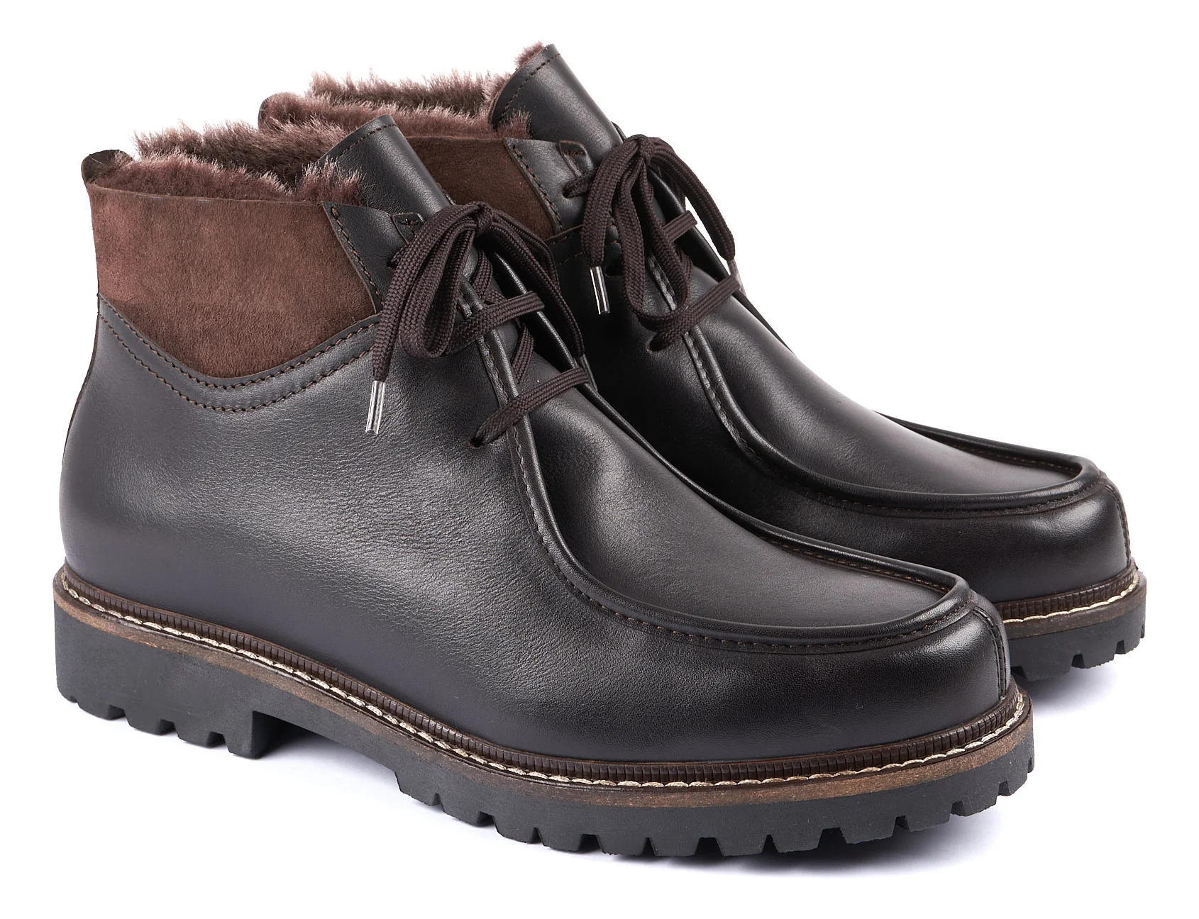 dirndl & bua Herren Stiefeletten mit Lammfell in Dunkelbraun