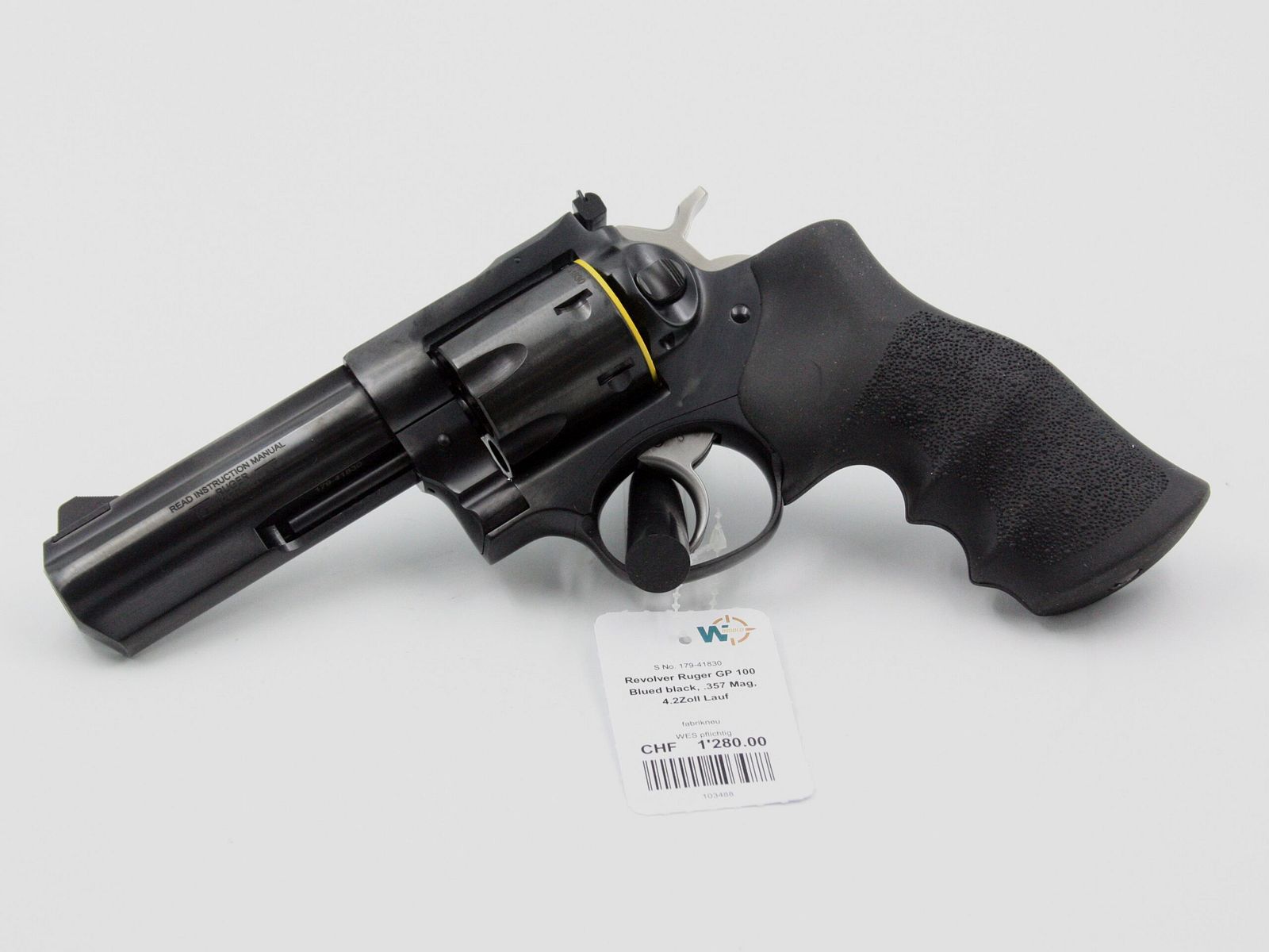 Revolver Ruger GP 100, Blued, .357 Mag., 4.2″ Lauf, 6 Schuss, Gummigriffschalen, Bild 1 von 2