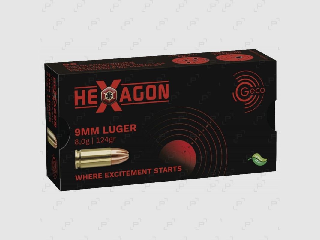 Cartouches de tir sportif pour armes de poing GECO HEXAGON calibre 9 mm PARA