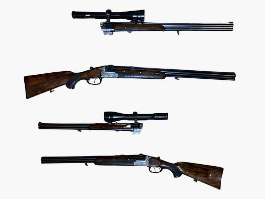 Double rifle 9.3x74R and interchangeable barrel Merkel 16/70 & 6.5x57R scope: Zeiss 2.5-10x52