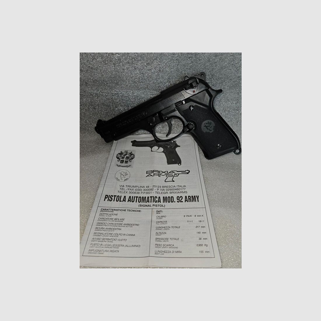 Bang & gas pistol model 92 ARMY 8mm PTB 478 without magazine.