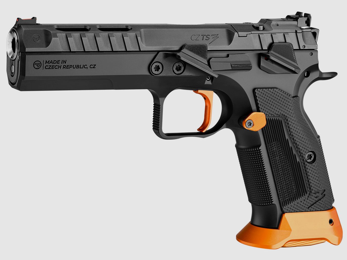 CZ TS 3 Orange 9mm Luger, pistola single action da 20 colpi, 2 caricatori di riserva, 9mm Luger, immagine 1 di 3