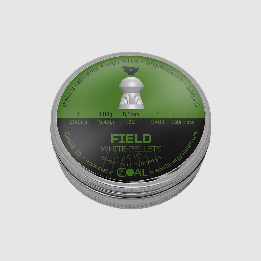 Coal White Pellets Field Diabolols, Rundkopf, geriffelt, 1,00 g, Kaliber 5,50 mm, 250 StĂĽck