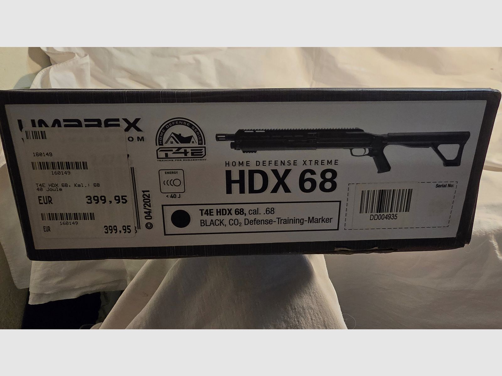 Umarex T4E HDX 68, cal. .68, 40 Joule, Black, Ser.Nr. DD004935, inkl. 2x 12g CO2 Adapter.