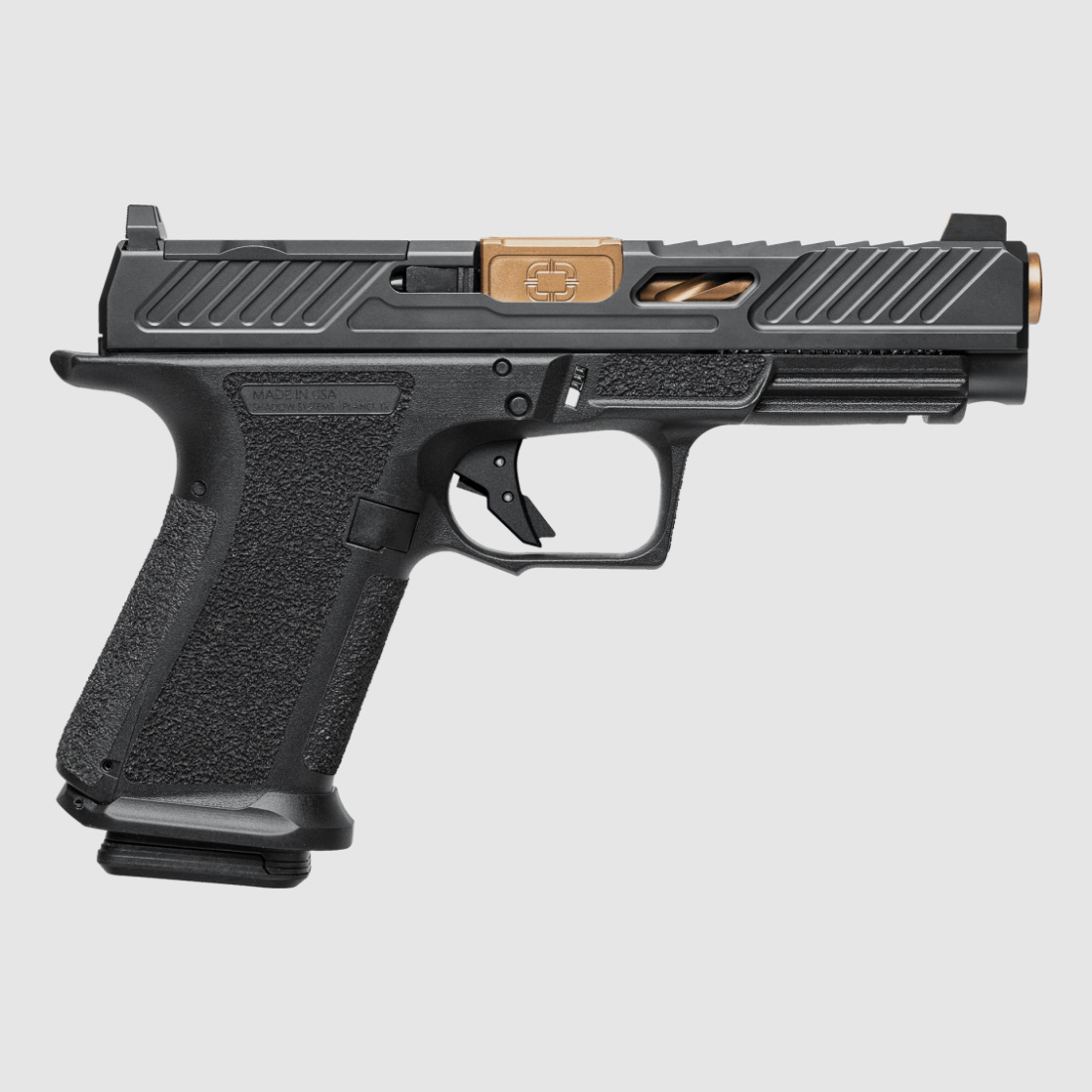 Pistolet Shadow Systems MR920 Elite OR, 9mm Luger, canon flûté de 4" bronze, tritium, 15+1