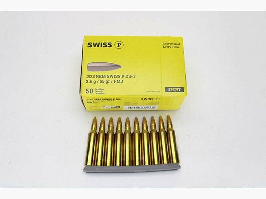 Swiss P DS-1 Cal. .223 Rem. 55 Grain FMJ 3,6 grammi in confezione da 50