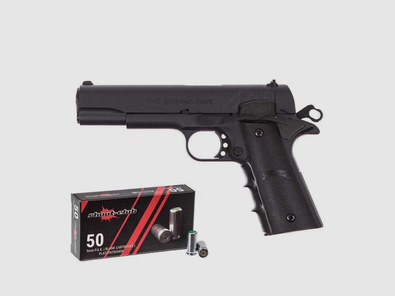Cuno Melcher ME1911 pistolet gazowy oksydowany + naboje ślepe, zdjęcie 1 z 3
