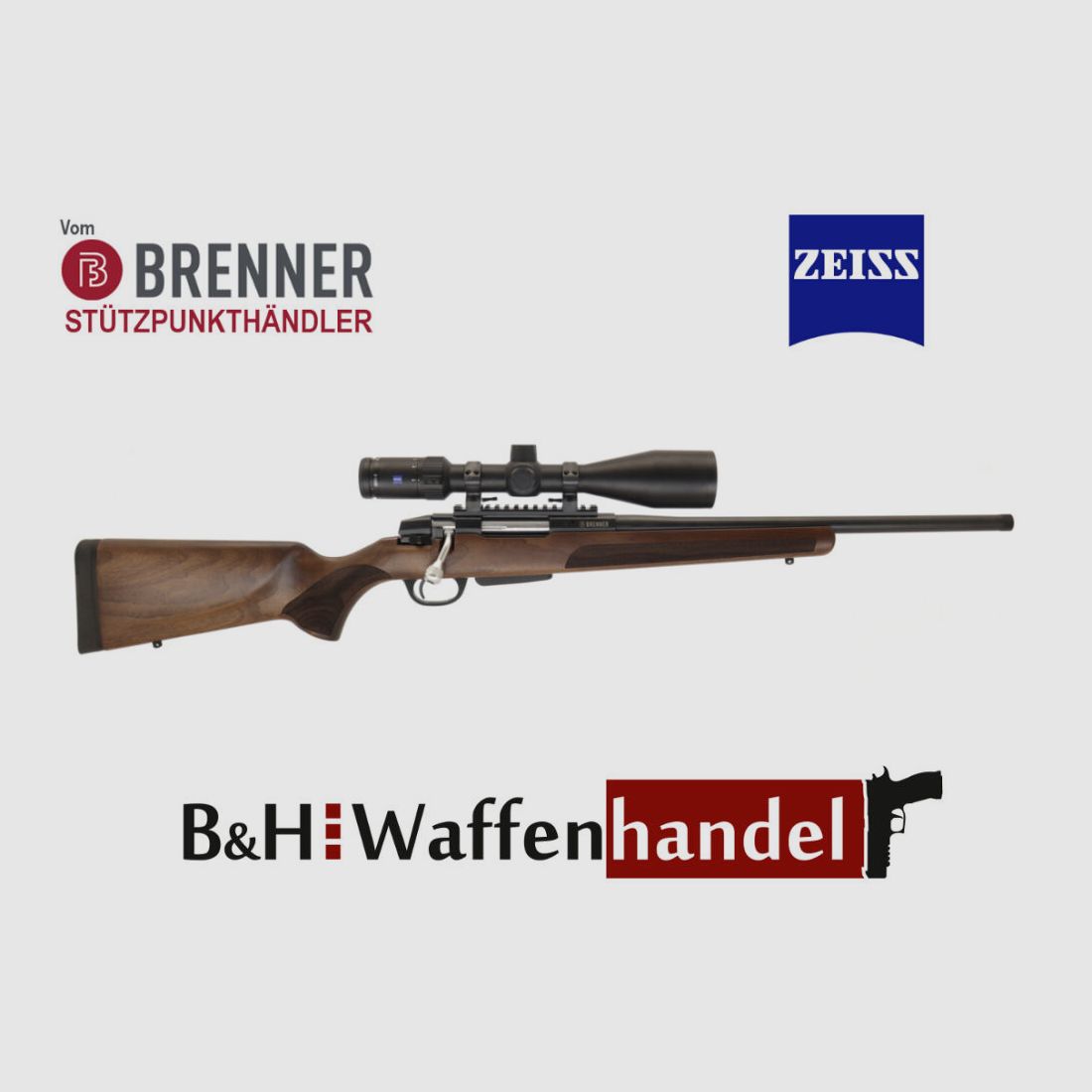 Brenner Komplettpaket:	 Brenner BR20 Walnuss mit Zeiss V4 3-12x56