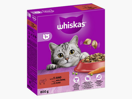 Whiskas Katzen Trockenfutter Adult 1+ Rind 800 g