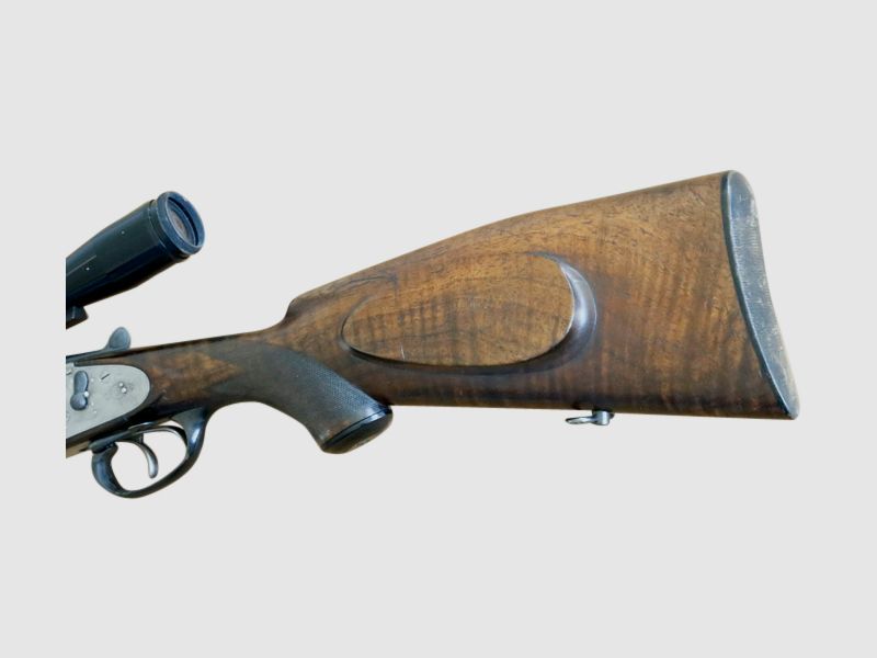 Suhl double-barreled drilling caliber 2x8x60R and 12/70 with interchangeable barrel caliber 2x12/70, 8x60R and ZF, additional