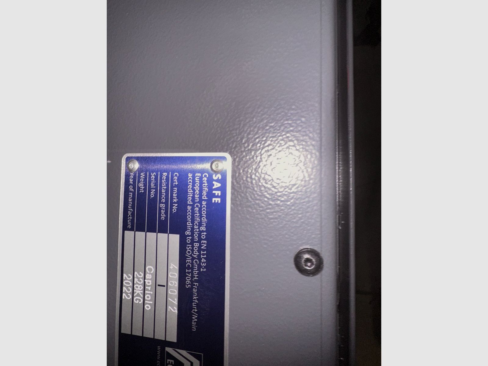 Armadio per armi di classe 1 e cassaforte per chiavi di classe 1