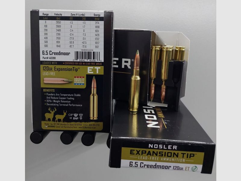 Bleifrei, 20 Schuss 6,5 Creedmoor 120gr. Nosler E-TIP (Bleifreie Munition), keine Fox, Barnes,