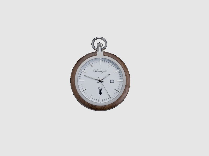 Taschenuhr Zeitlos (weiß) aus Walnussholz mit Kette
