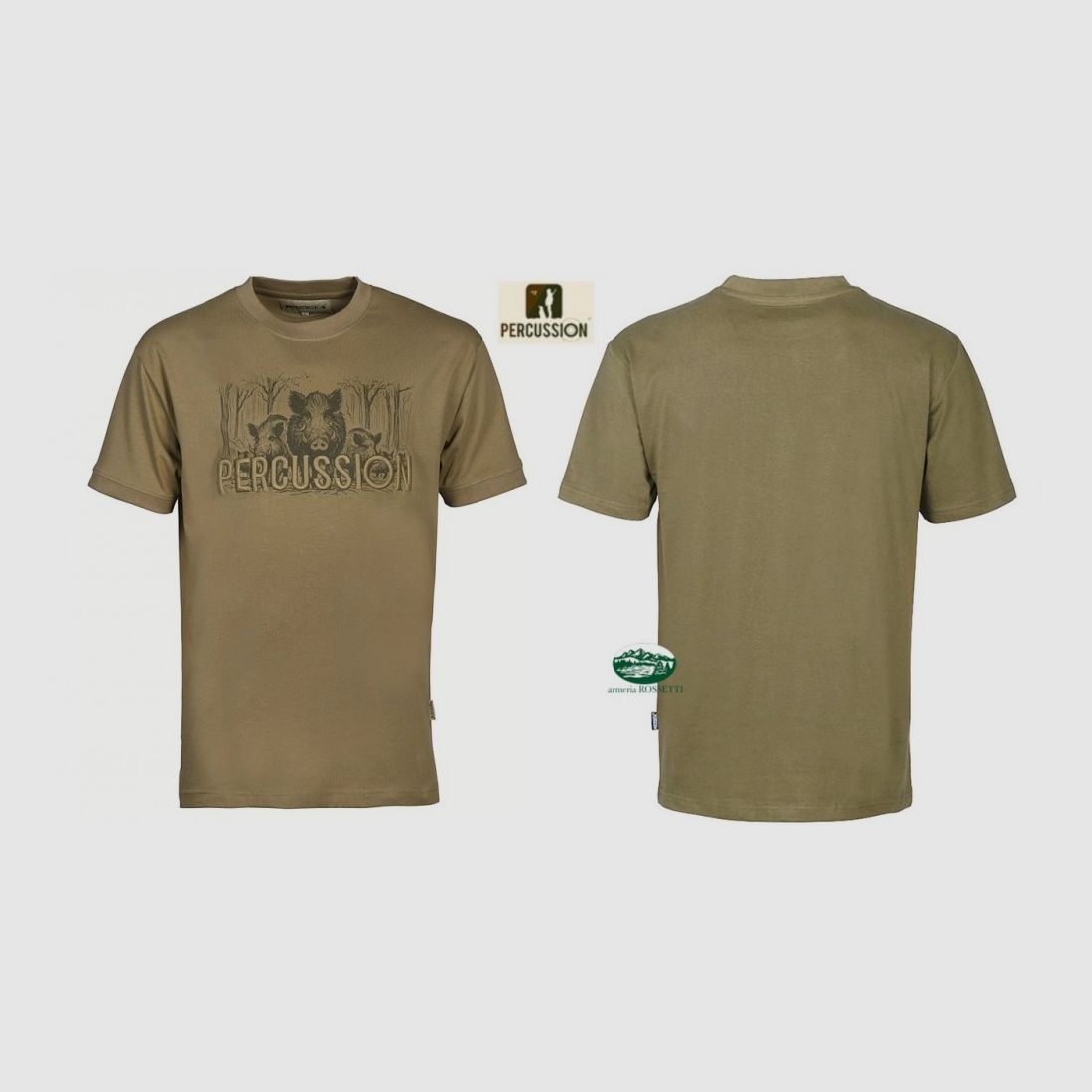 PERCUSSION T-Shirt mit Druck und Stickerei in Khaki 15267
