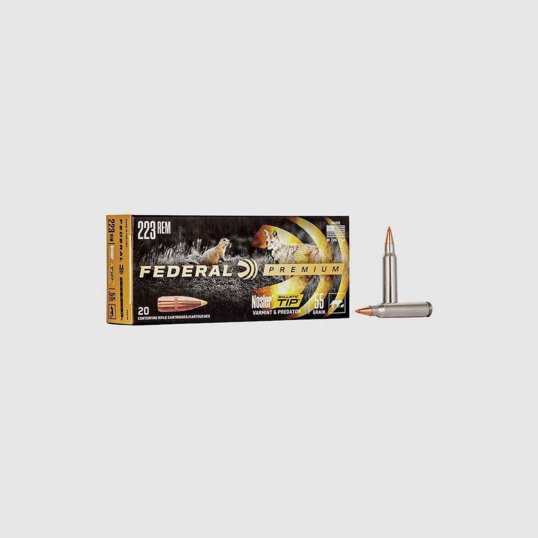 Federal Premium Varmint & Predator Nosler Ballistic Tip .223 Rem. 55GR 20 Patronen