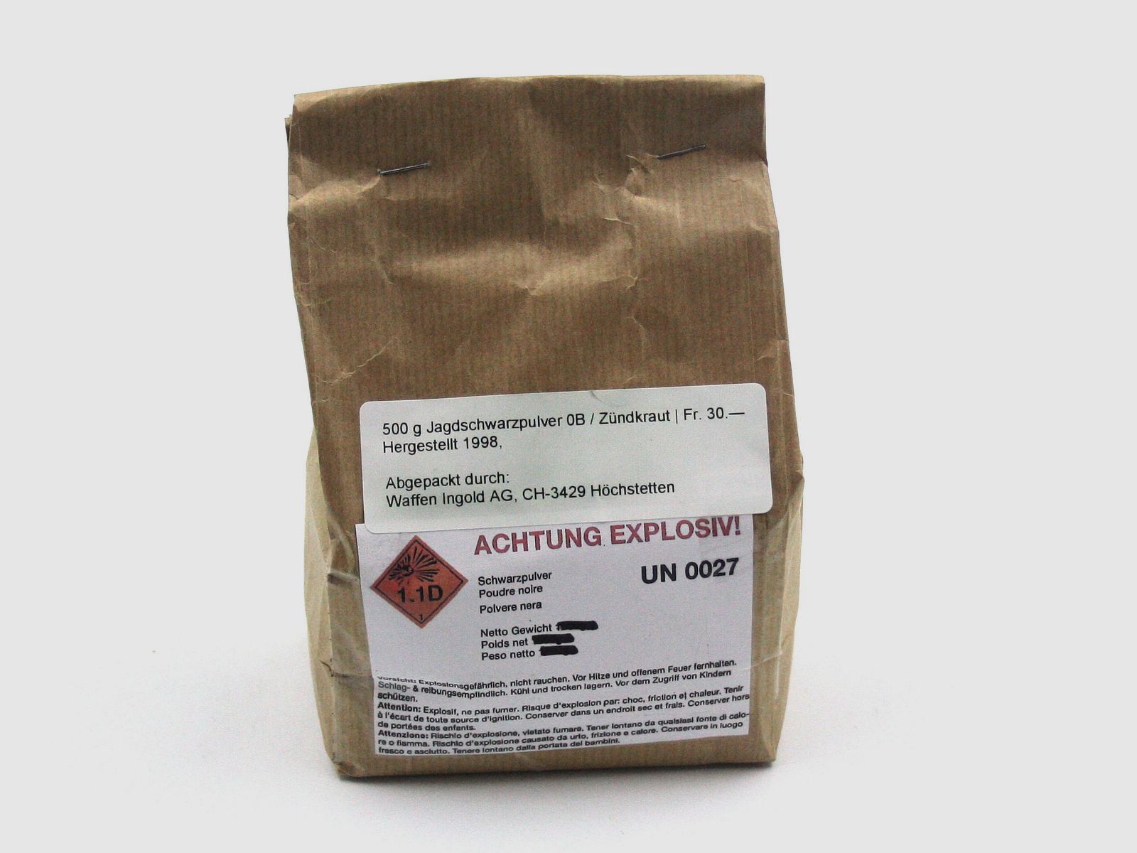 Treibmittel, Aubonne Jagdschwarzpulver Nr. 0B, 0.5kg, kein Postversand