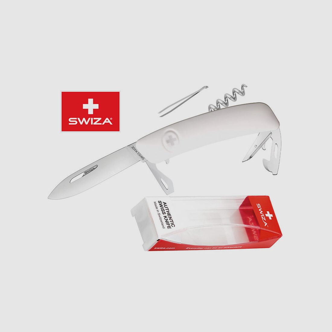 SWIZA Schweizer Messer D03, weiss, Edelstahl 440, 11 Funktionen, Korkenzieher, Multi-Tool