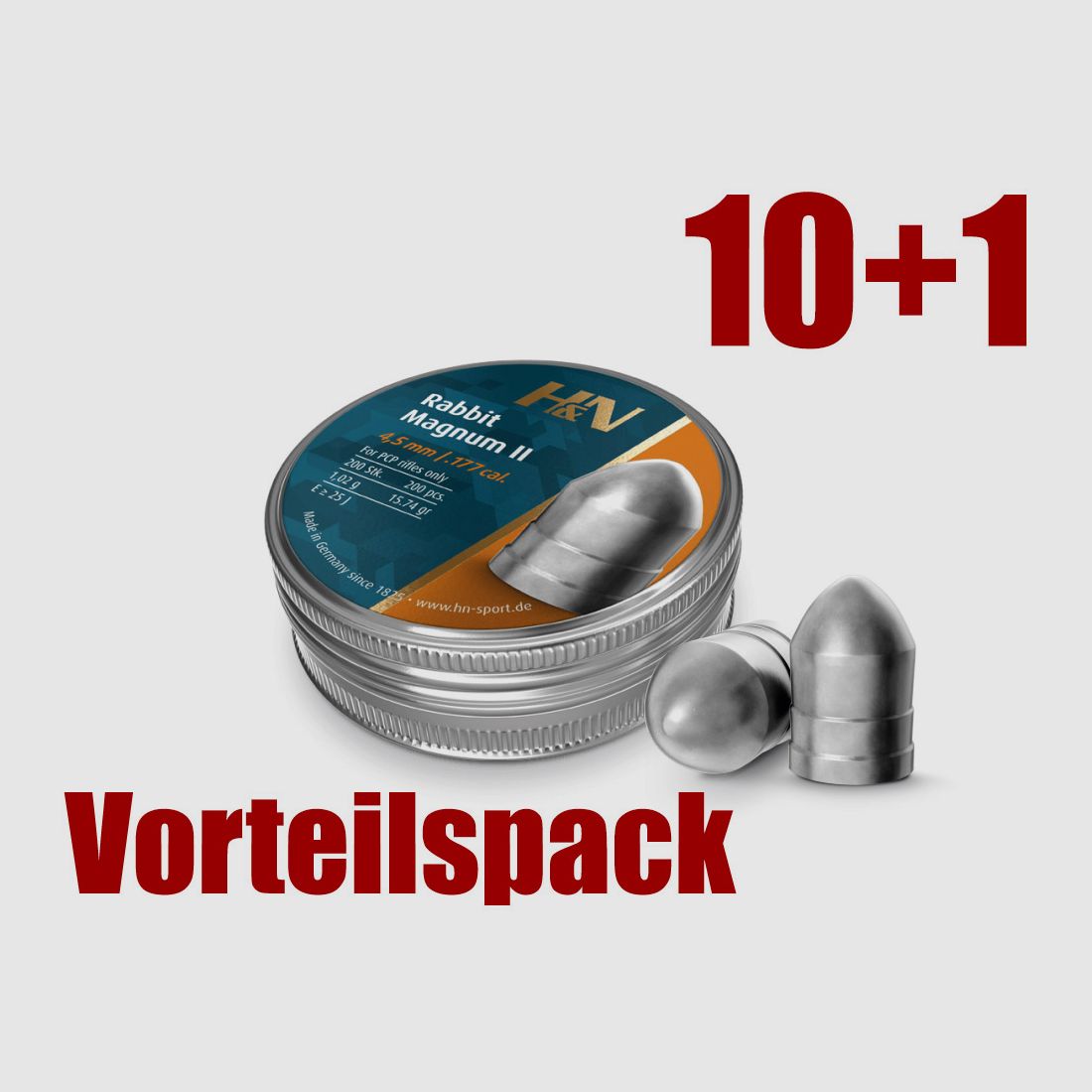 Vorteilspack 10+1 Spitzkopf Diabolos H&N Rabbit Magnum II Kaliber 4,5 mm 1,02 g glatt Jagd 11 x 200 StĂĽck