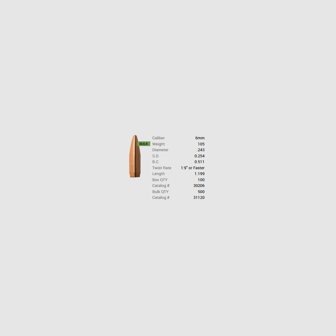 Barnes Geschoss 6mm/.243 105GR Match Burners BT 100 Stück