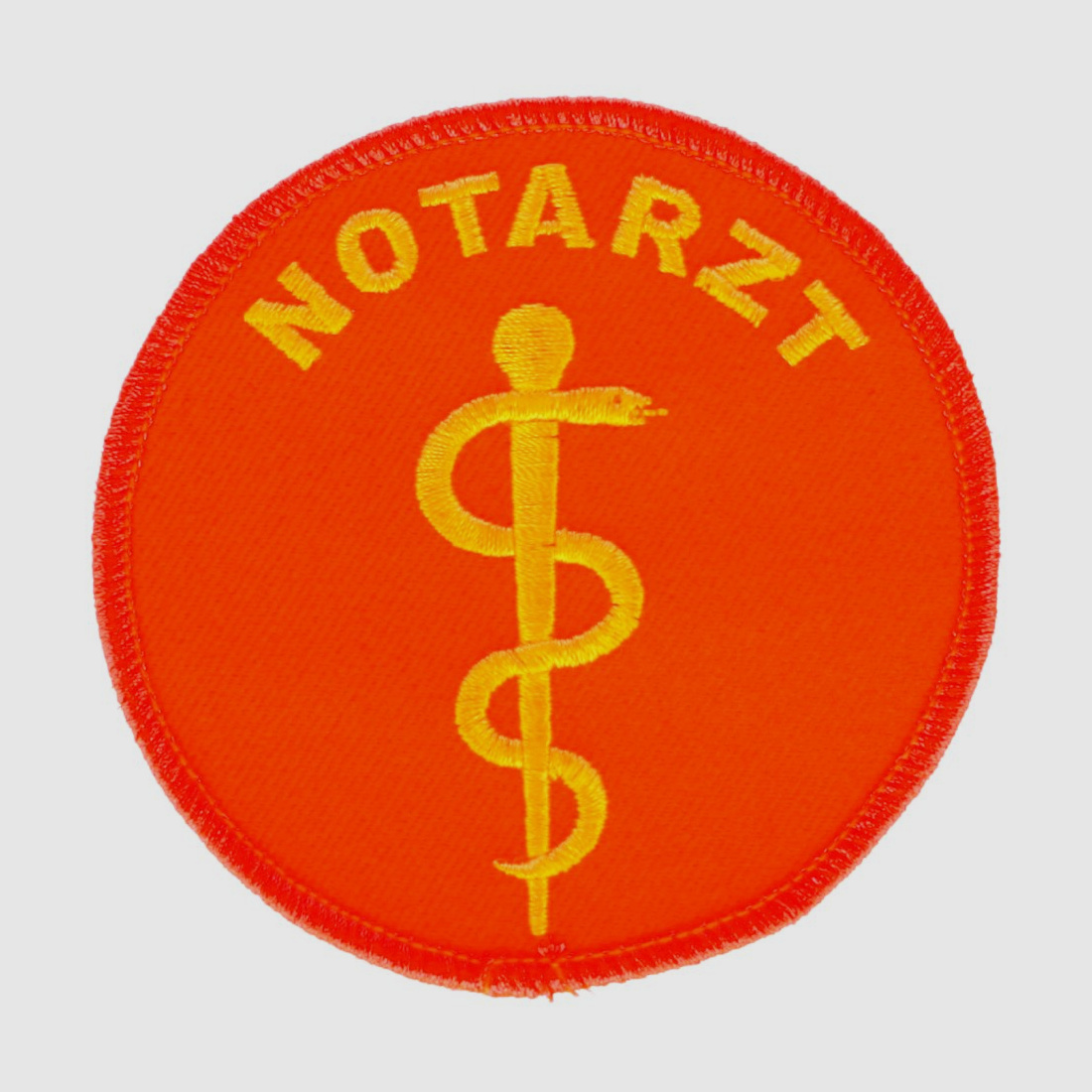 Aufnäher Notarzt mit Äskulapstab mit Klett leuchtorange/gelb