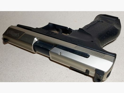 Walther P99 blank firing pistol 9mm P.A.K. bicolor nickel (PTB 762) P 99 with leather holster