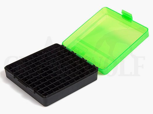 MTM Klappdeckelbox P-100-9 grün-schwarz für 100 Patronen: 9 mm Para