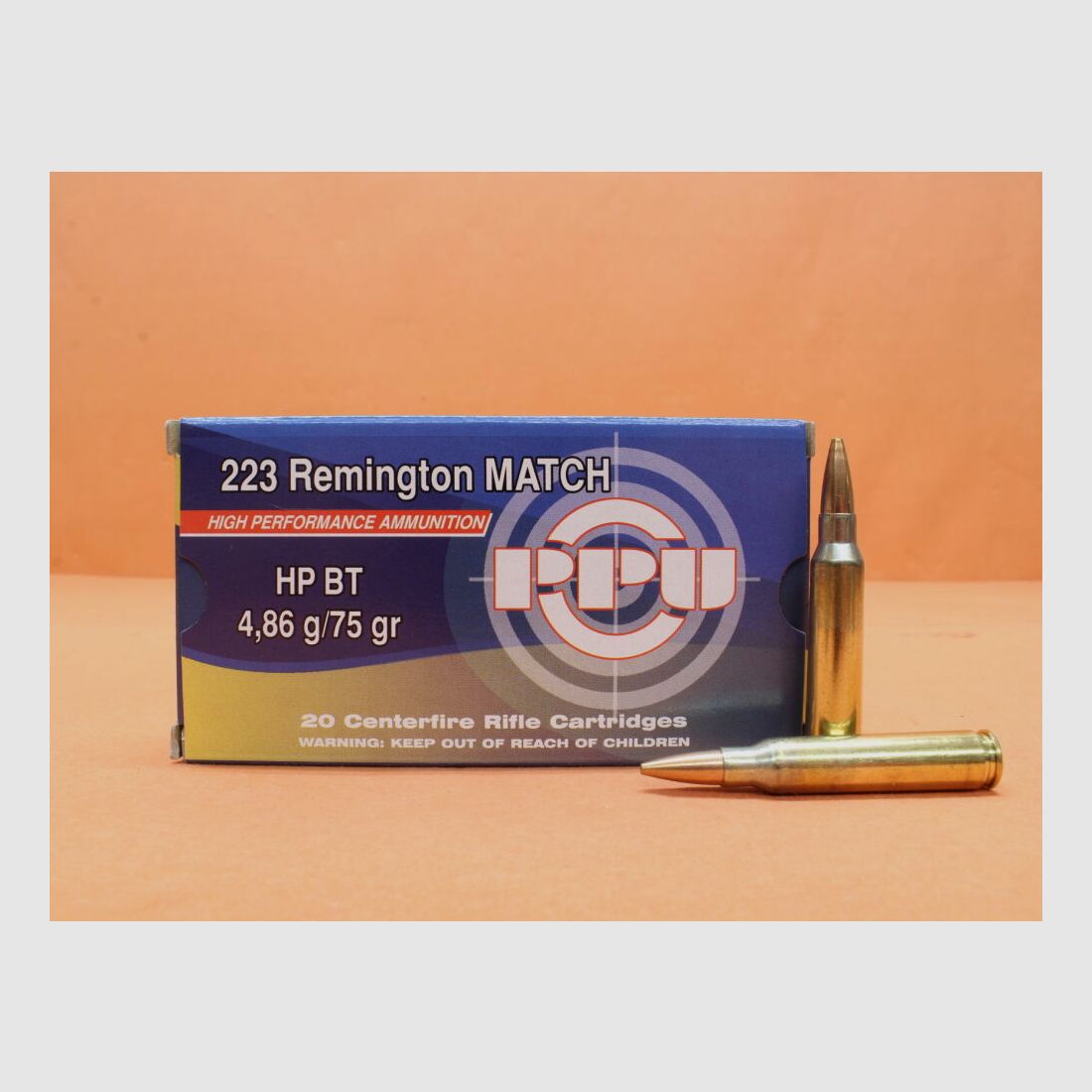 Prvi Partizan	 Patrone .223Rem Prvi Partizan 75grs HPBT VE 20 Patronen (A-495) Match/ 4,86g Hohlspitz-Torpedoheck-Match