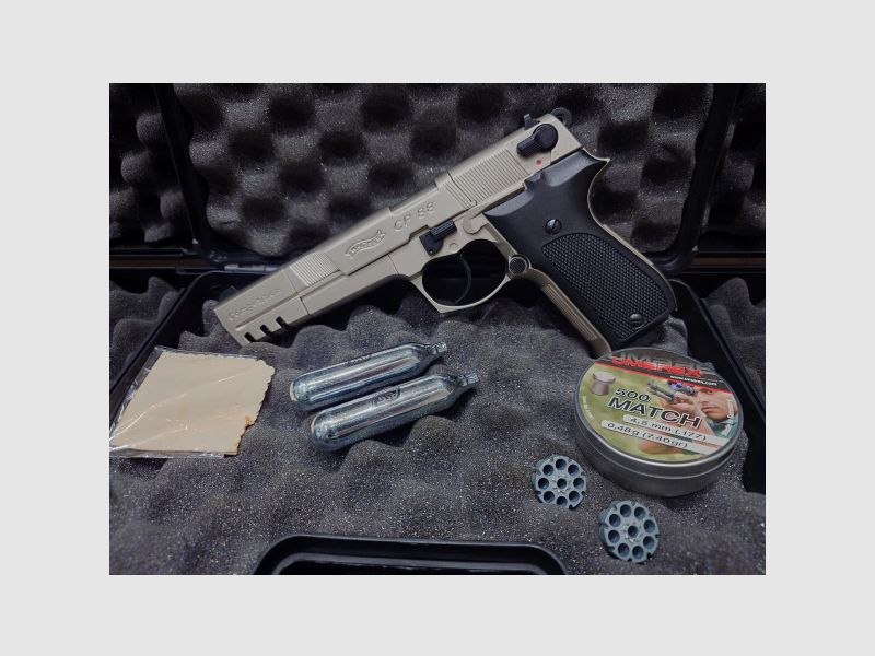 KUNDENWAFFE - WALTHER CP 88 COMPETITION - CO2-PISTOLE - 4,5MM SET - PICATINNY-ADAPTER + CO2 + DIABOL