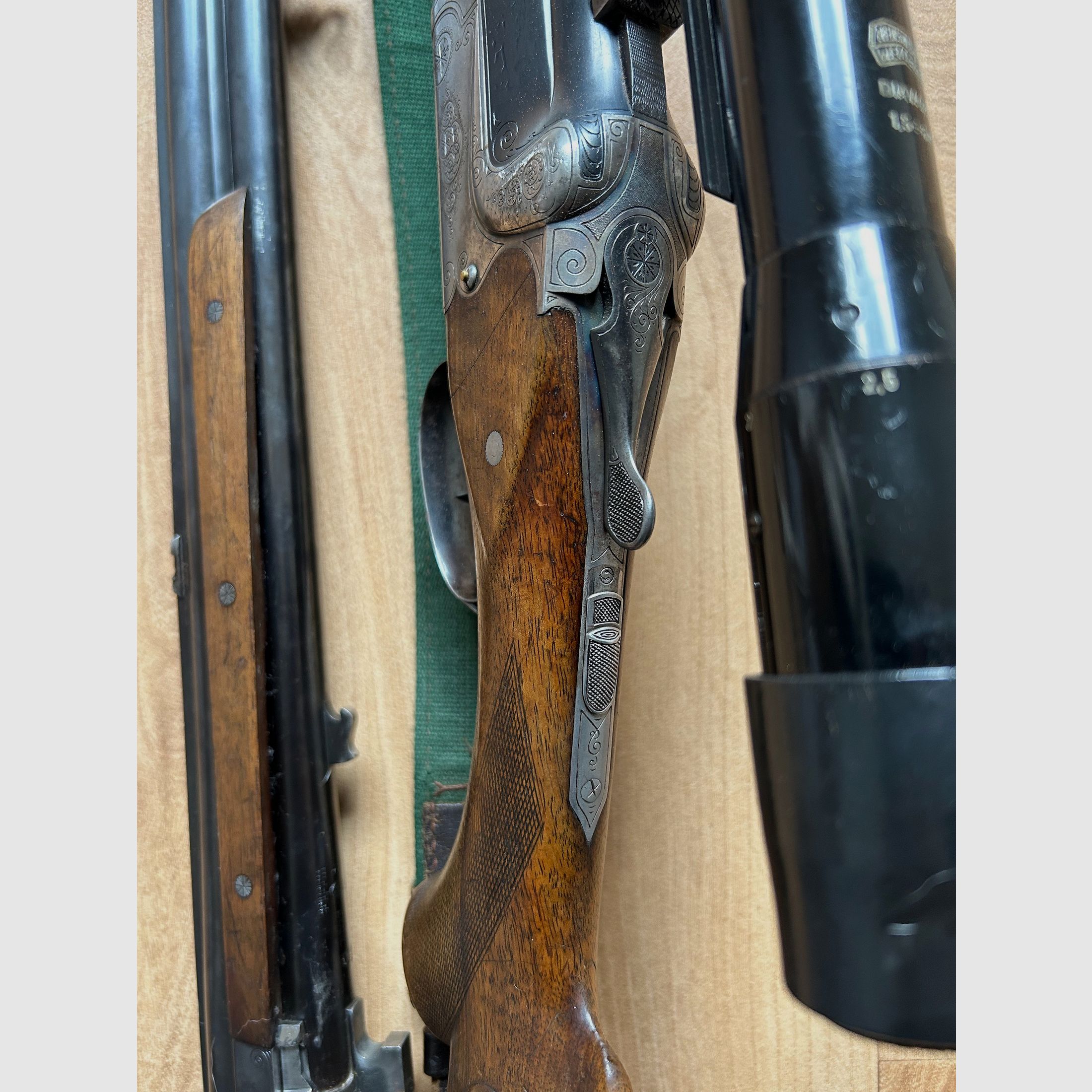 Bockdoppelflinte Merkel Suhl 16/70 mit Krieghoff Wechsellauf 7x57R und Zielfernrohr Zeiss Diavari 1,5x6
