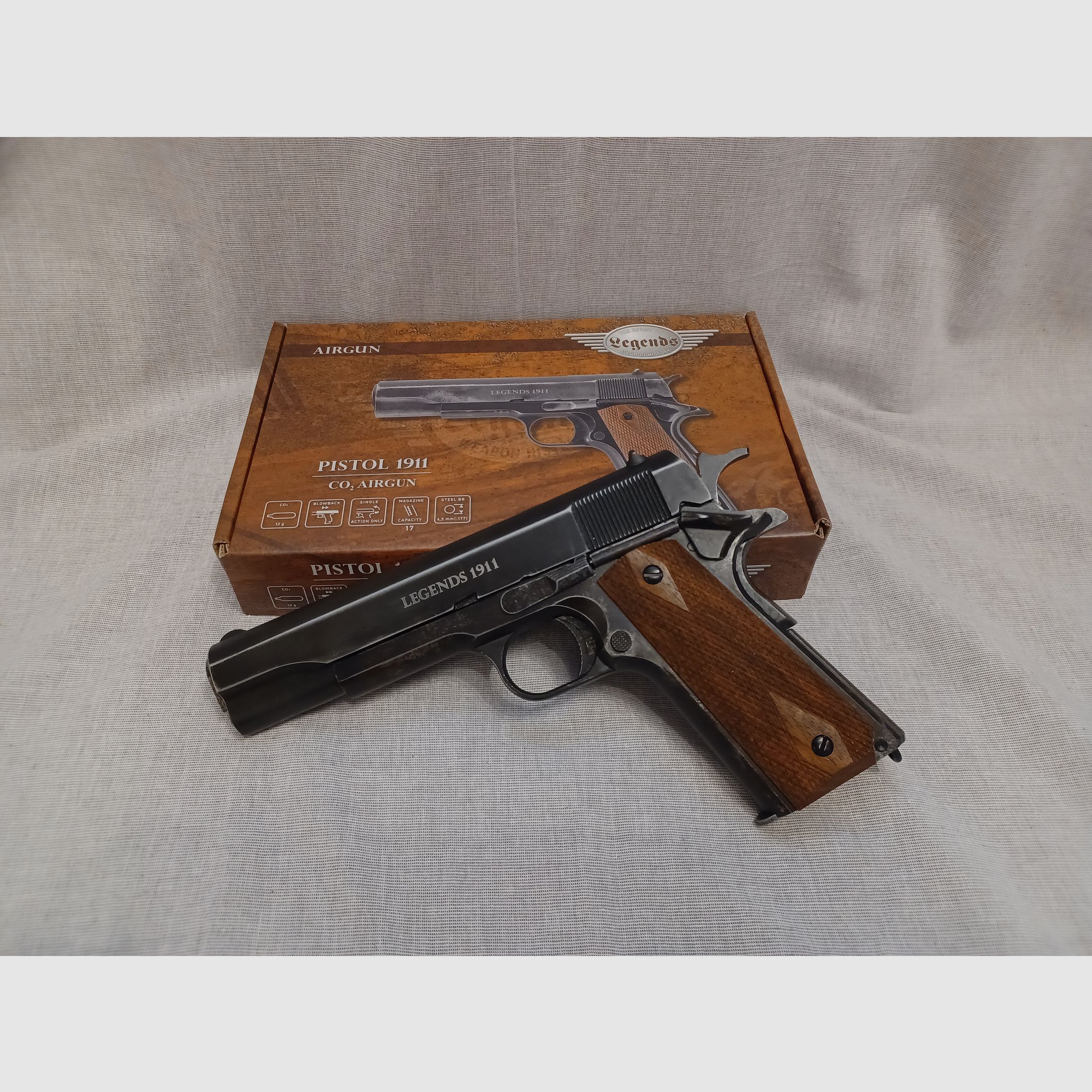 Colt Government 1911 used mit Holzgriff / 4,5 mm BB / BlowBack / CO2 / Pistole / OVP (78)