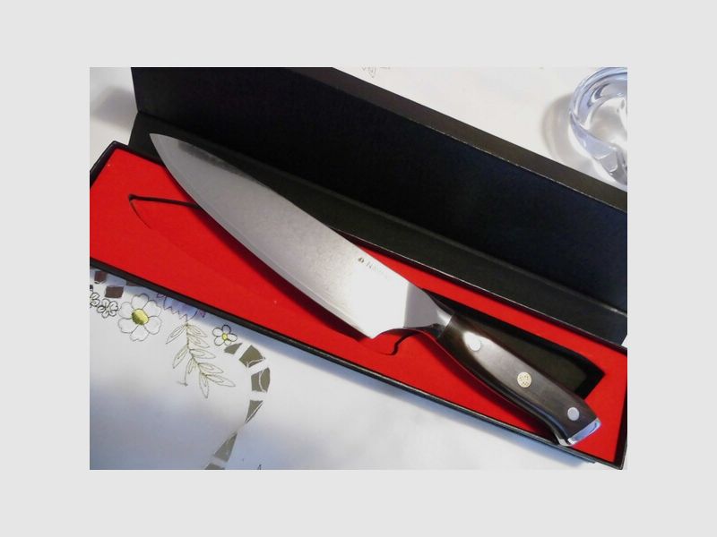 DAMAST-KOCH-VIELZWECK- MESSER -19cm Klinge, 73 Lagen, Heft: afrikanisches Ebenholz NEU