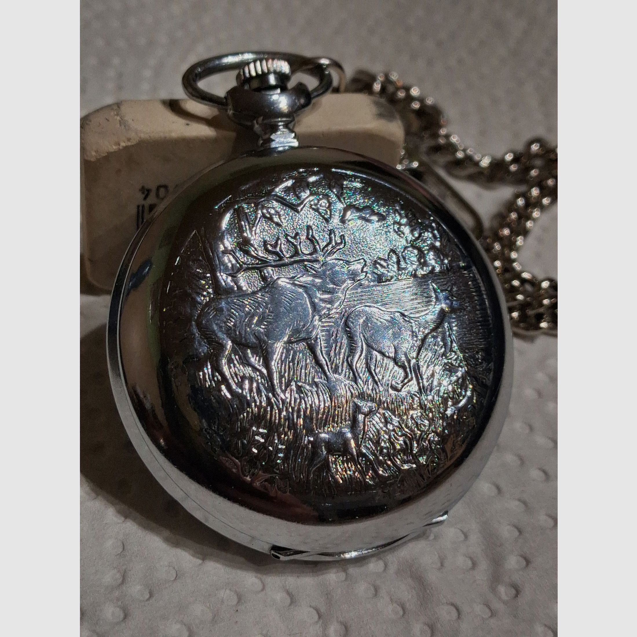 Taschenuhr mit Jagdmotiv 