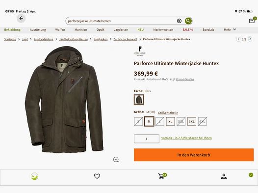 Parforce Ultimate HunTEX Veste d'hiver Thermo M/L Parka