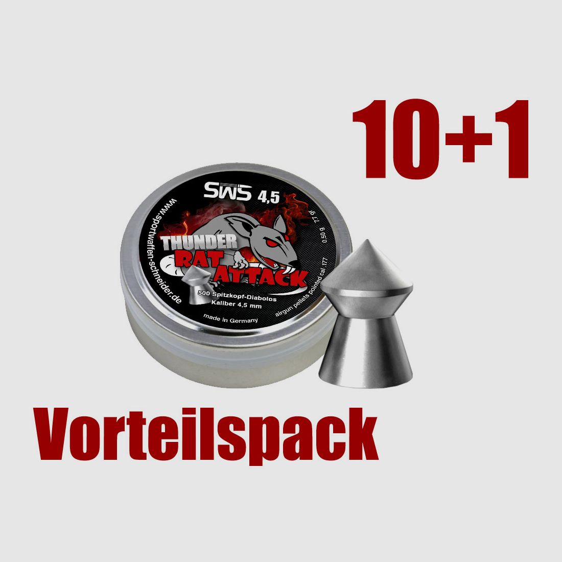 Vorteilspack 10+1 Spitzkopf Diabolos SWS Thunder Rat Attack Kaliber 4,5 mm 0,50 g glatt 11 x 500 StĂĽck