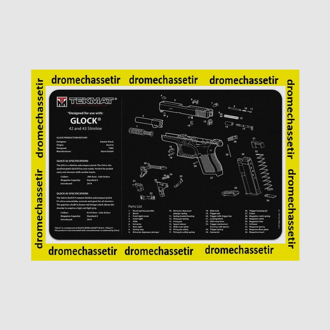 Tapis de nettoyage neoprene decor Pistolet GLOCK 42-43