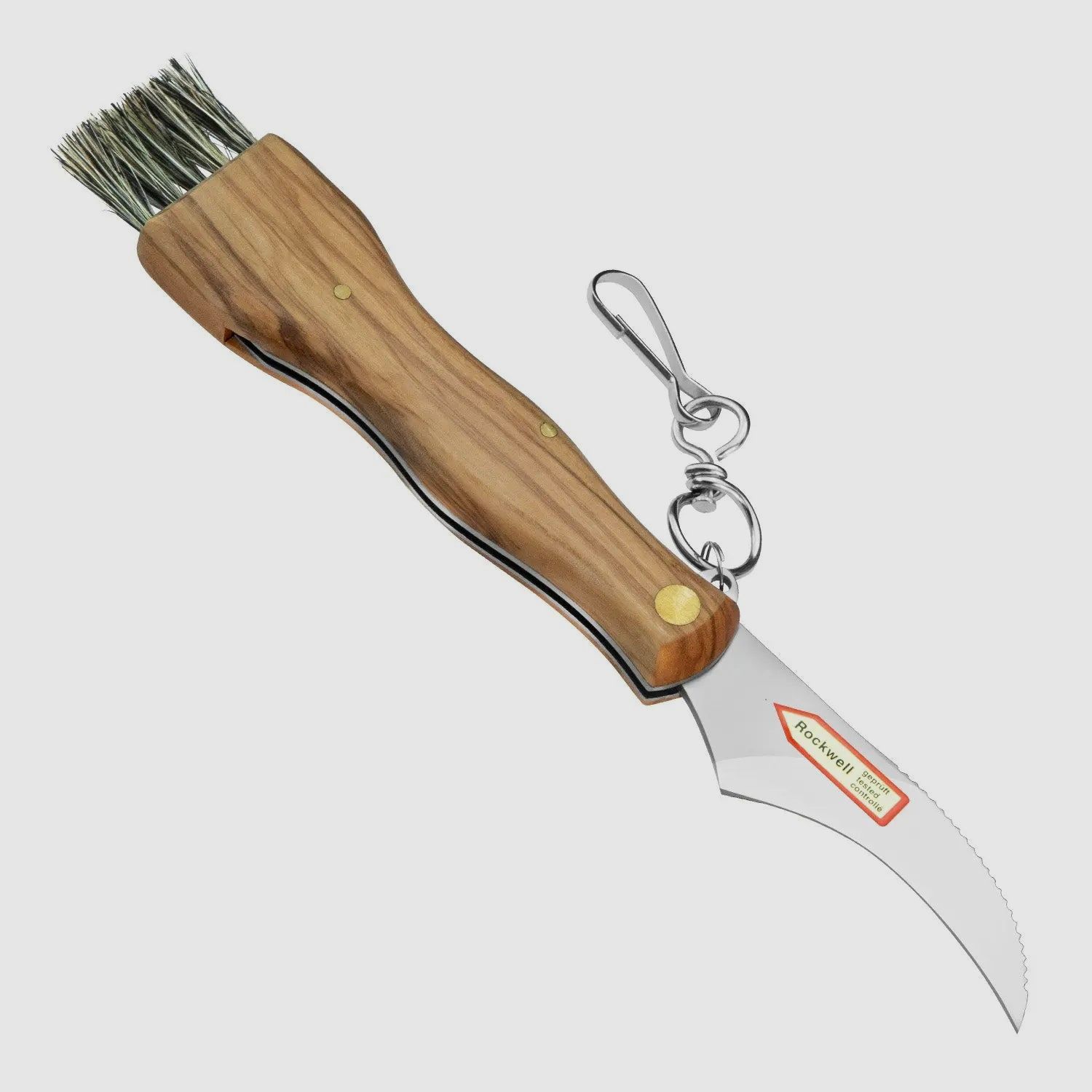 PUMA IP mushroom knife with brush, tweezers and carabiner, olive wood